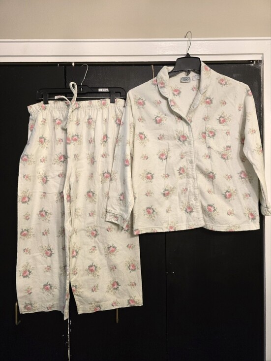 Laura Ashley Other - Vintage Laura Ashley Cream Flannel Pajama Set with Pink Floral Print Size Medium